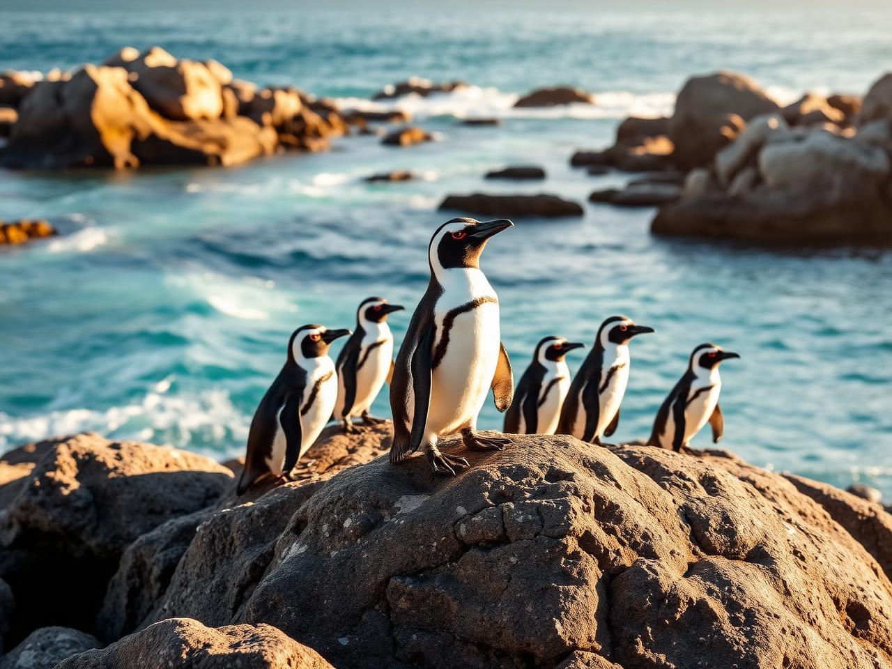 African penguins on the granite boulders at Boulders Beach on the Cape Peninsula